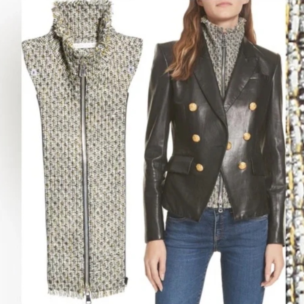 $295Veronica Beard Adara Dickey Jacket insert silver metallic black tweed fringe